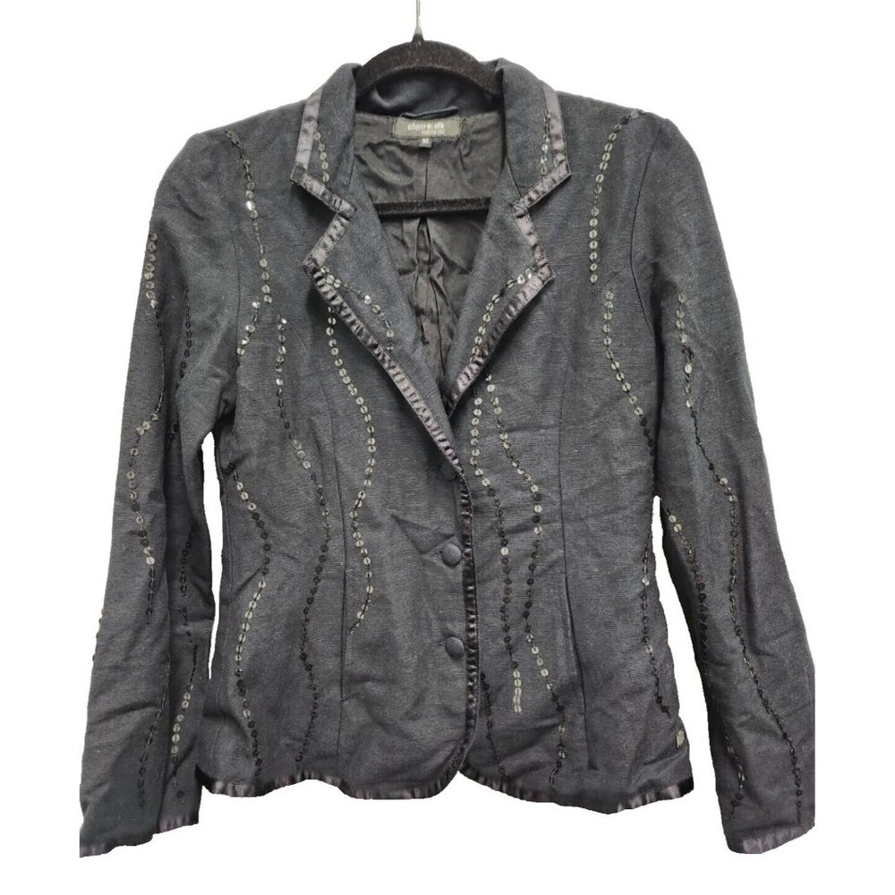 Claire.dk Womens Blazer Jacket Small Black Sequined Single Breasted‎ Carrier